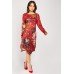 Brick Red Floral Printed Midi Dress